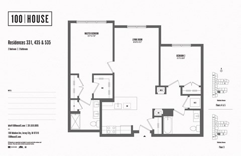 2 bed 2 bath floor plan G at 100 House Apartments, Jersey City , New Jersey